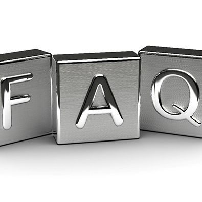 silver blocks that spell out FAQ