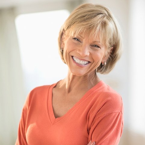 Woman smiling after platelet rich plasma therapy