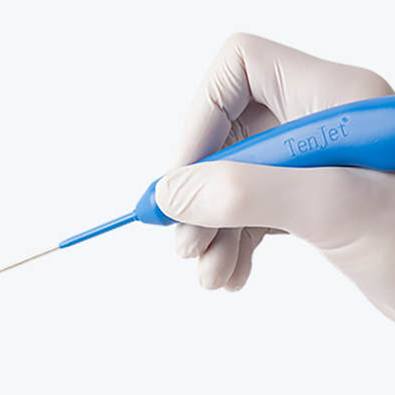 Hand holding a TenJet treatment tool