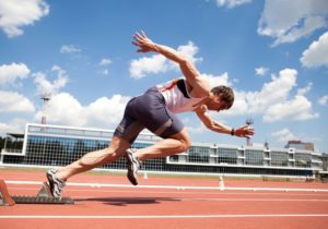 Athletic man running on track after ozone therapy